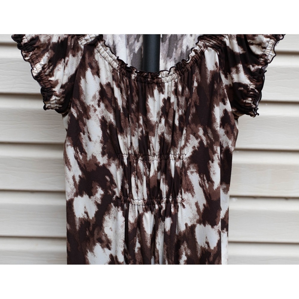 Michael Kors Dress Womens M Brown Animal Print Smocked Midi Stretch Pull On